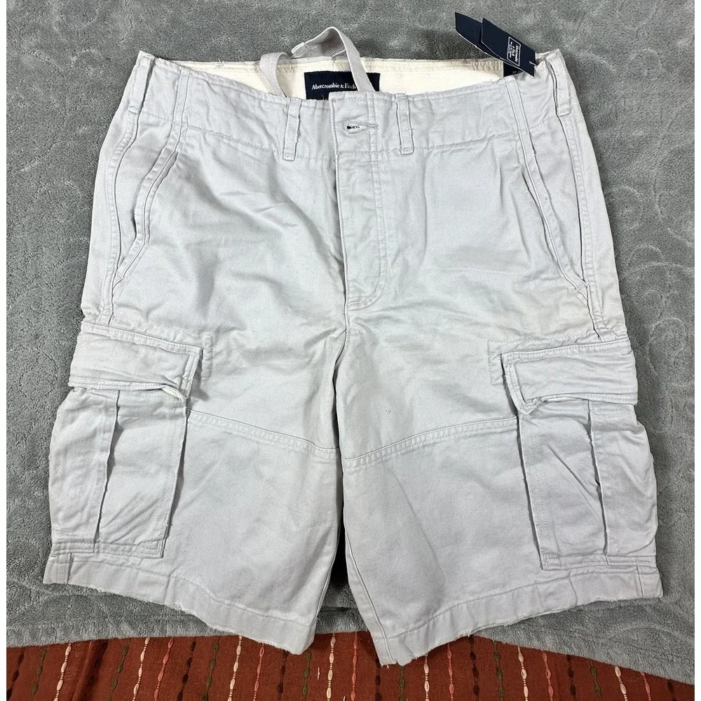 Abercrombie & Fitch Cotton Cargo Shorts Men 31 Heavy Button Fly Drawstring Y2K